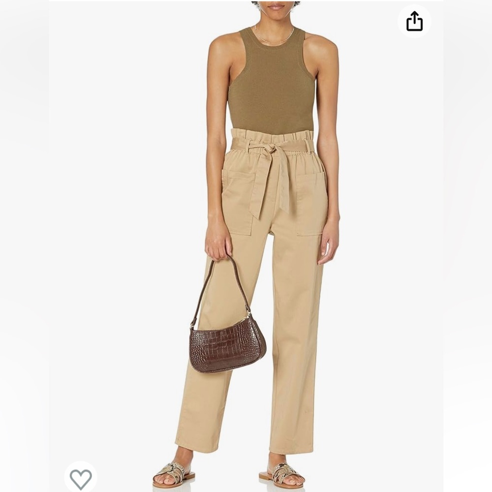 THE DROP Pamela Pull-On Belted Pant High Waisted Curds & Whey Khaki NEW‎ Small B